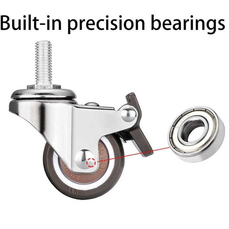 nerilee 1.5'' Mute Swivel Rubber Wheel,with T nut M8x20mm Stem Threaded Mini Furniture Casters,Load 165Lbs, for Workbench, Table, Cabinet,Coffee Table of Hardwood Floors - Image 2